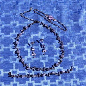 GOTH VICTORIAN NECKLACE EARRING BRACELET ANKLET PURPLE CRYSTALS WEDDING PROM